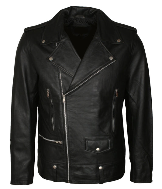 Brando Biker Mens Rockstar Black Motorcycle Leather Jacket