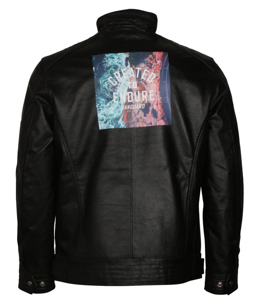 Created to Endure Vanguard Mens Biker Black Leather Jacket