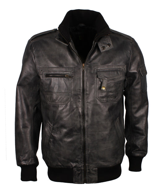 Grey Waxed Vintage Motorcycle Riding Leather Jacket