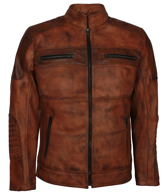 Brown Waxed Vintage Racing Jacket - Motorcycle Leather Jackets for Men