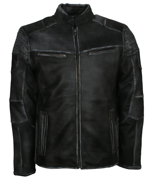 Cafe Racer Retro Dark Grey Quilted Biker Leather Jacket - Italian Mafia Designer Leather jacket