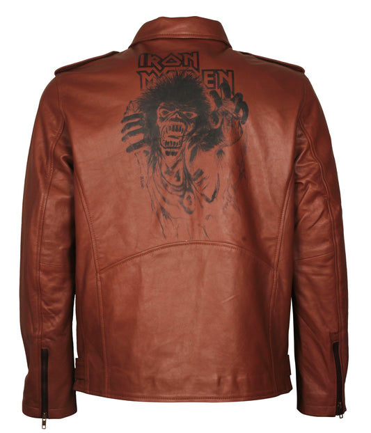 Monster Biker Mens Brown Ghost Rider Leather Jacket