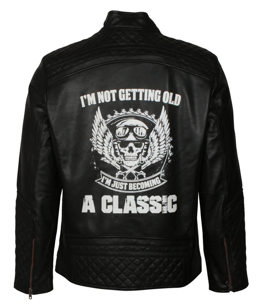 Not Getting Old Becoming Classic Motorcycle Mens Black Biker Leather Jacket