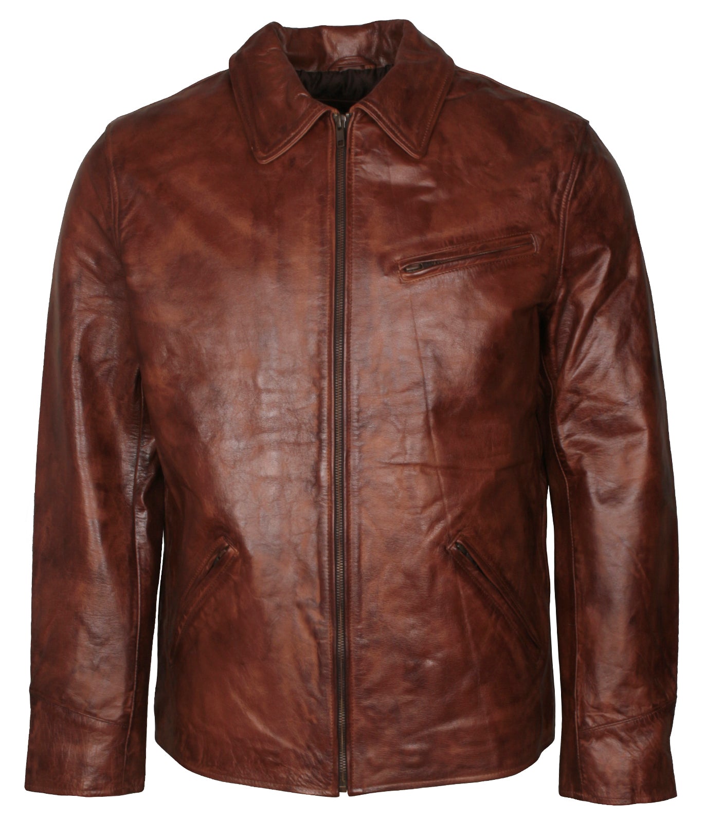 Vintage Brown Waxed Mens Antique Biker Leather Jacket