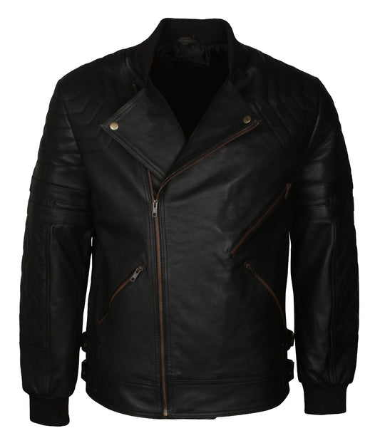 Vintage Mens Black Biker Motorcycle Racing Leather Jacket